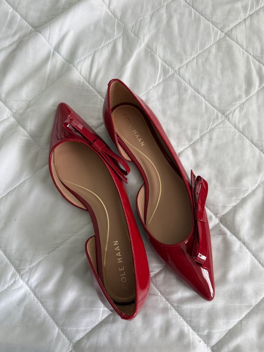 NWOT Cole Haan Red Patent Pointed-Toe Bow D'Orsay Flats